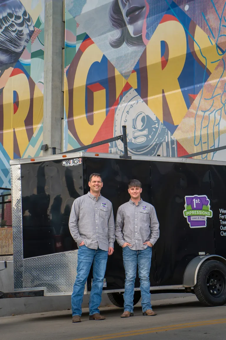 1st Impressions lawn care company - Matt & Tyler with Truck in Rogers BG