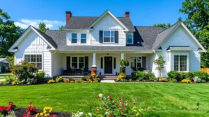 Dense green lawn residential yard
